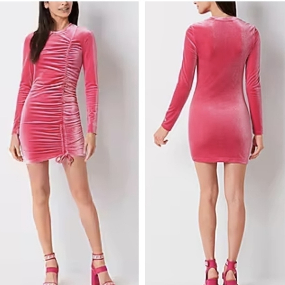 Juicy Couture | Hot Pink Velour Full Sleeve Mini Bodycon Ruched Dress Size M